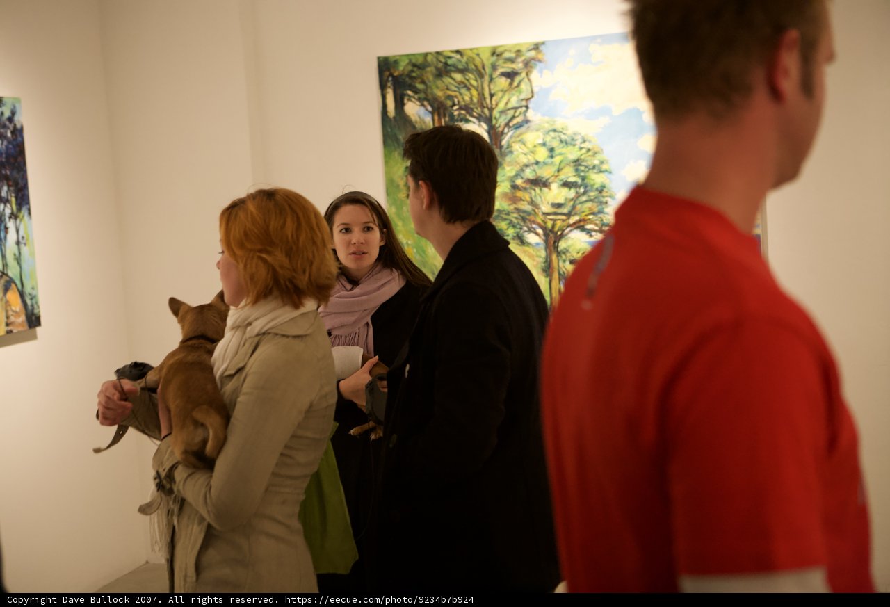 Red Shirt Man in Art Gallery