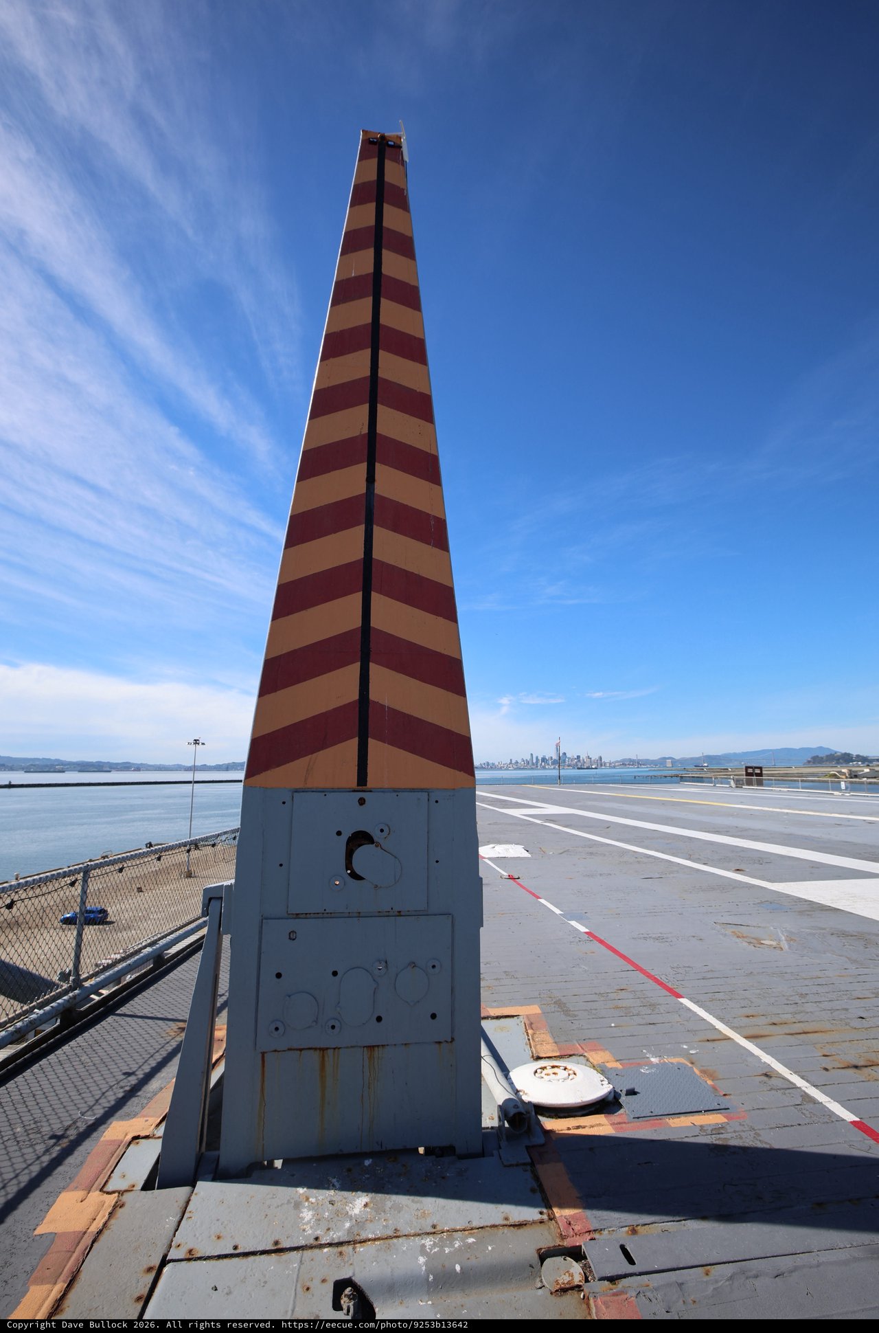 Striped Aircraft Arresting Barrier on USS Hornet Flight Deck