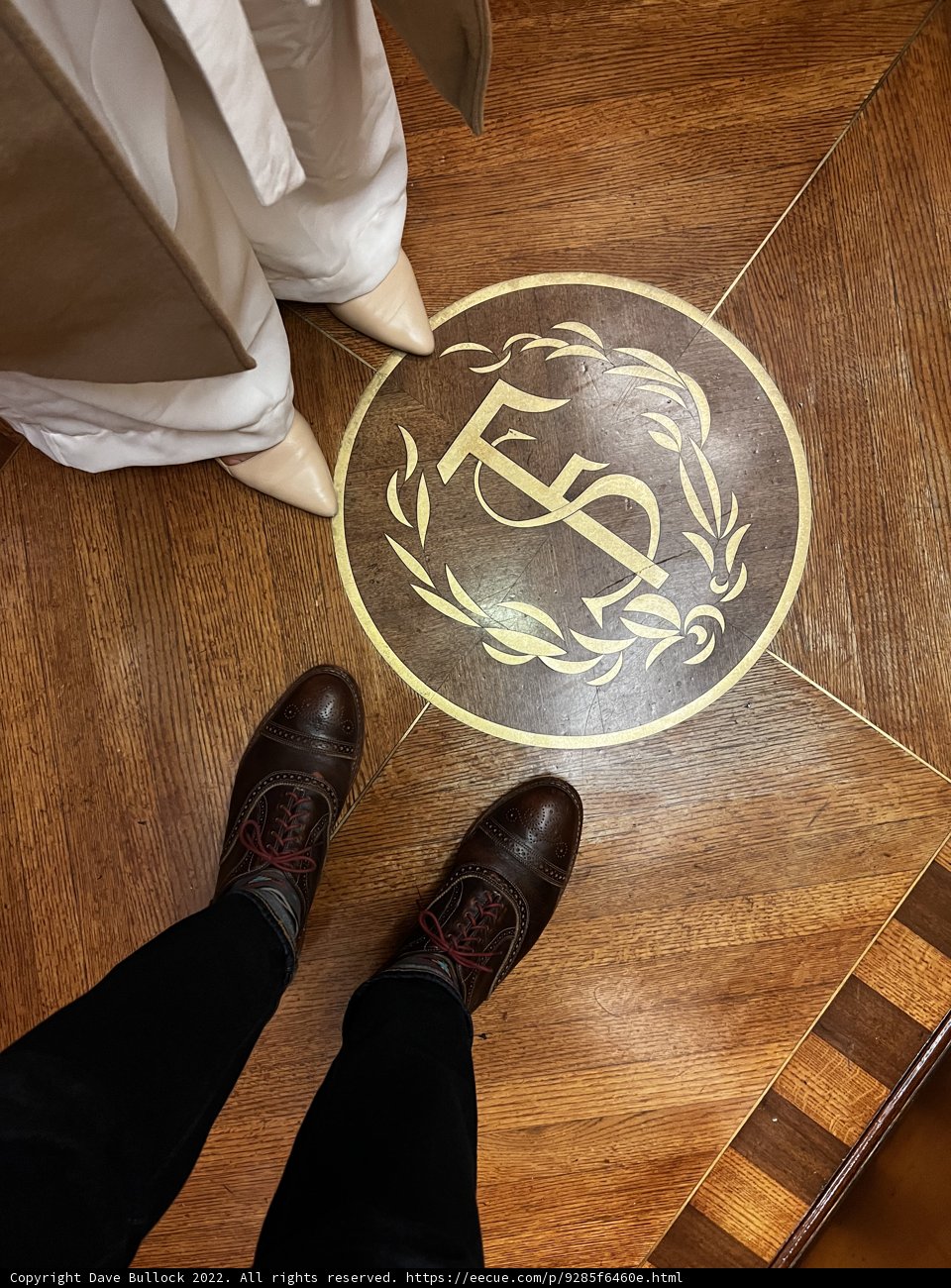 Golden Step on Stained Wood