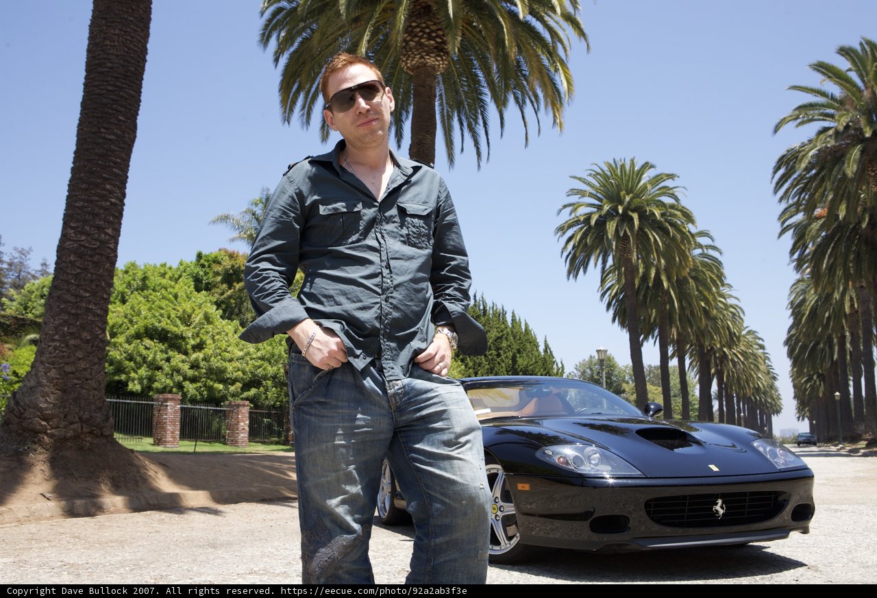Black Sports Car and Stylish Man