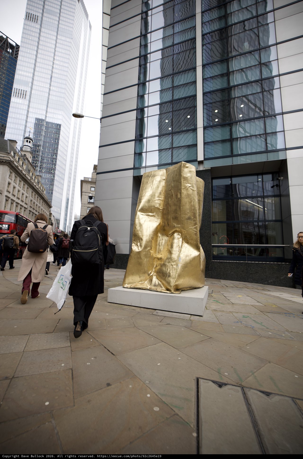Golden Paper Bag Sculpture in London Financial District