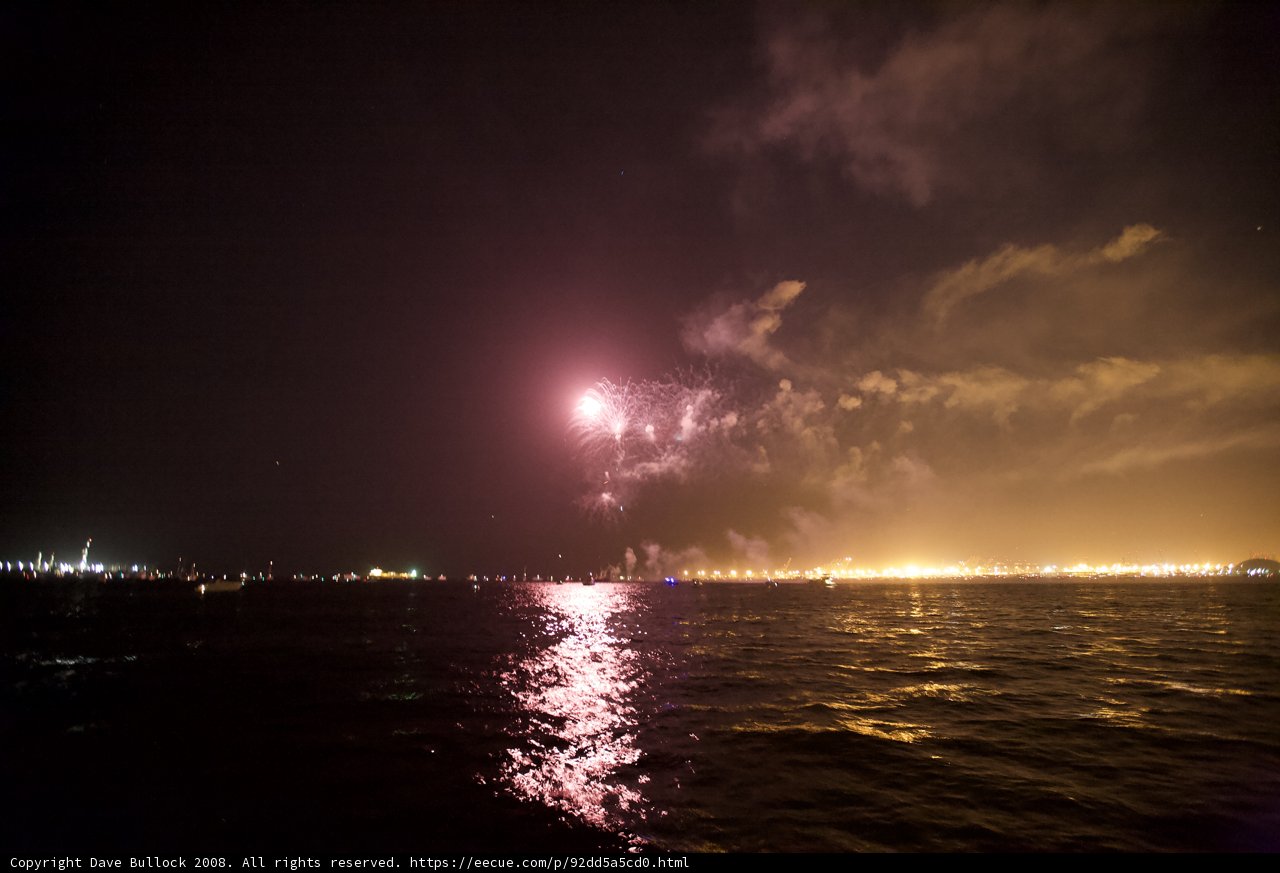 Sparkling Fireworks Reflecting on the Ocean