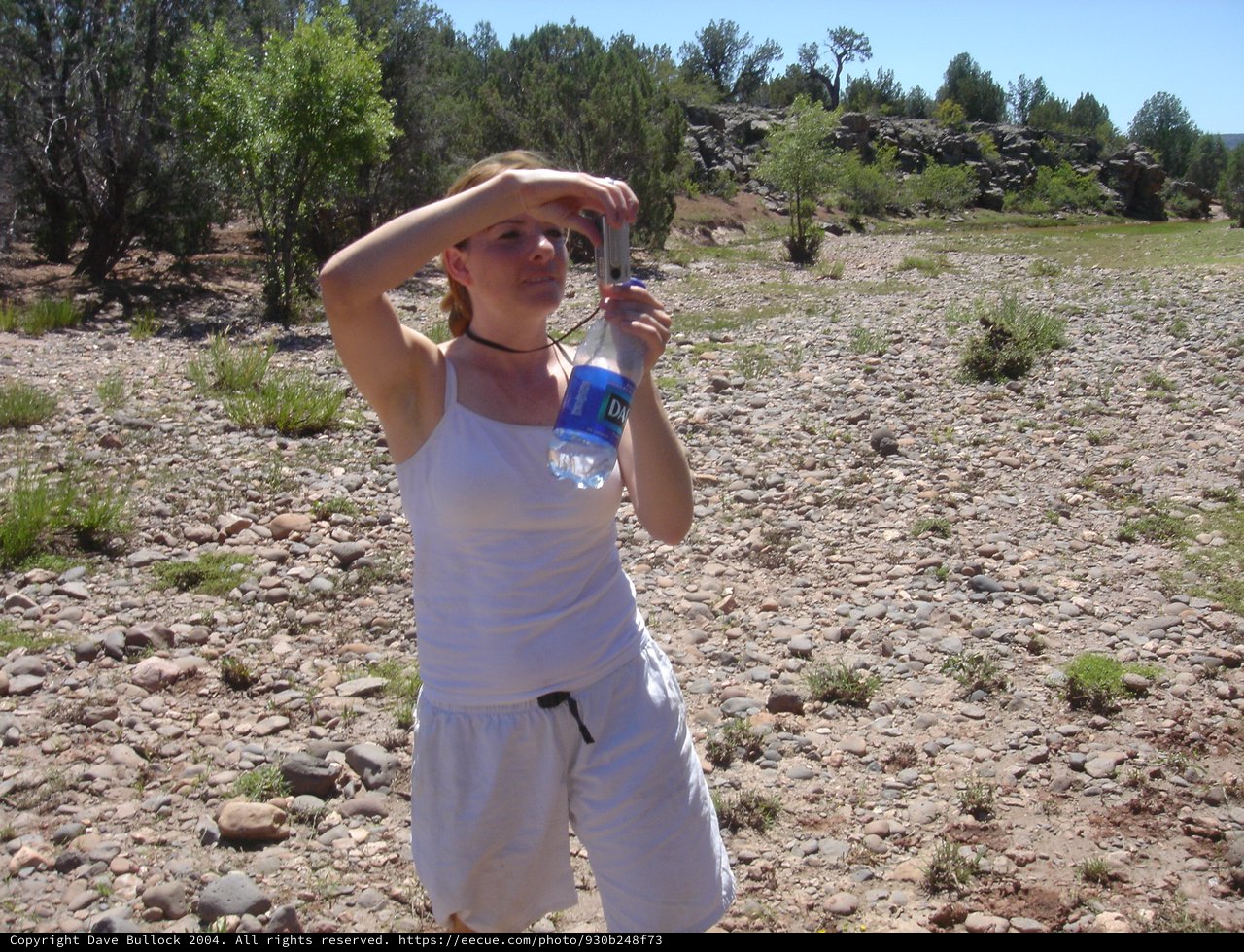 Woman Takes Photo in Arid Rocky Desert Landscape