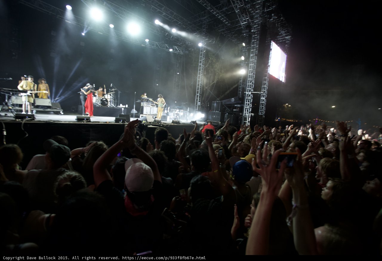 FYF Fest Wide Crowd Stage Solange Band Spotlight Beams Video Screen Night