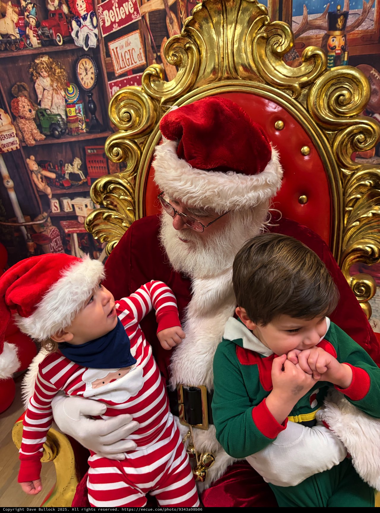 Children Meeting Santa Claus in His Ornate Throne