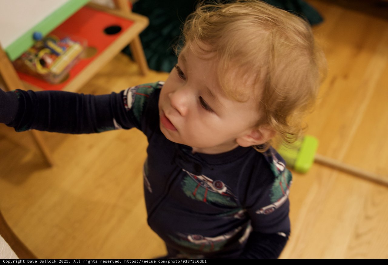 Toddler Pointing with Delight on Christmas Morning