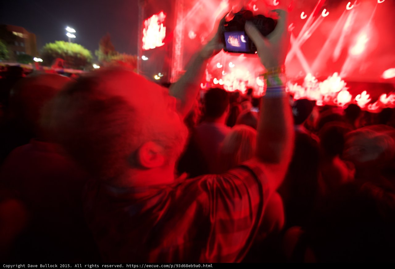 FYF Fest Crowd Man Recording Phone Red Light Festival Wristband Video Screen Haze