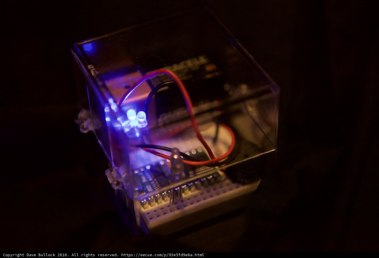 Mysterious electronic gadget emits blue glow