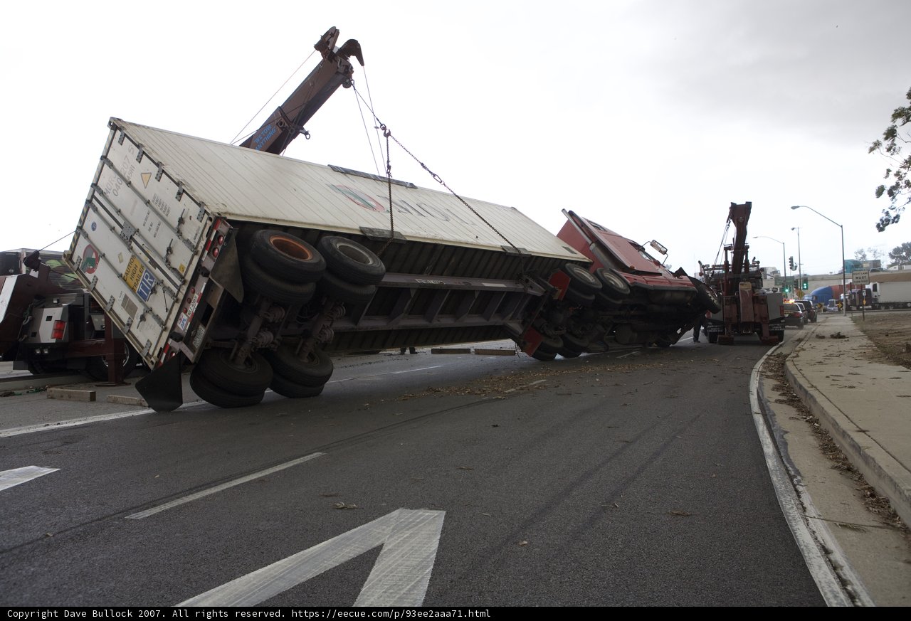Overturned Truck on Tarmac Road