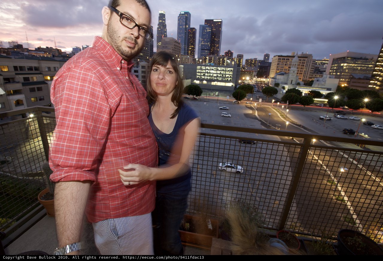 Couple's Evening Portrait with Los Angeles Downtown Skyline