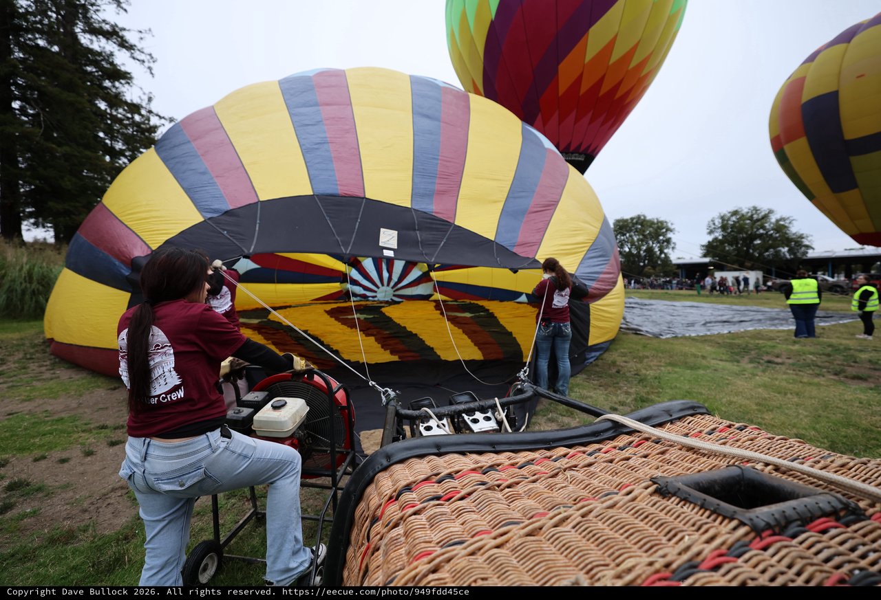 Ground Crew Inflating Hot Air Balloons at Festival