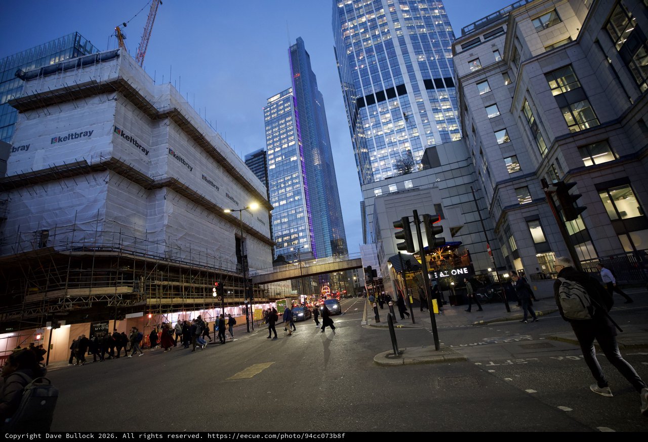 Twilight Rush Hour in London's Financial District