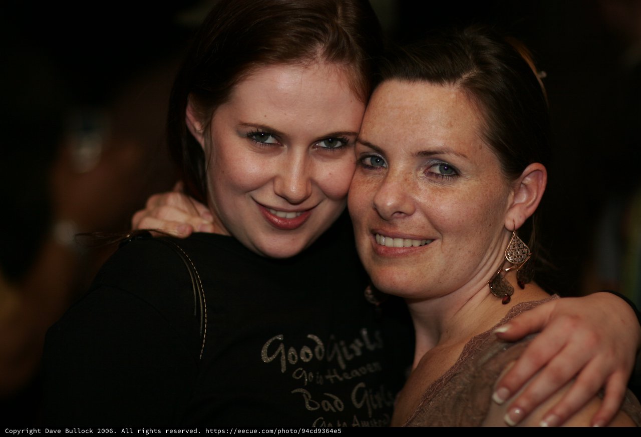 Two Friends Embrace at a Late Night Celebration