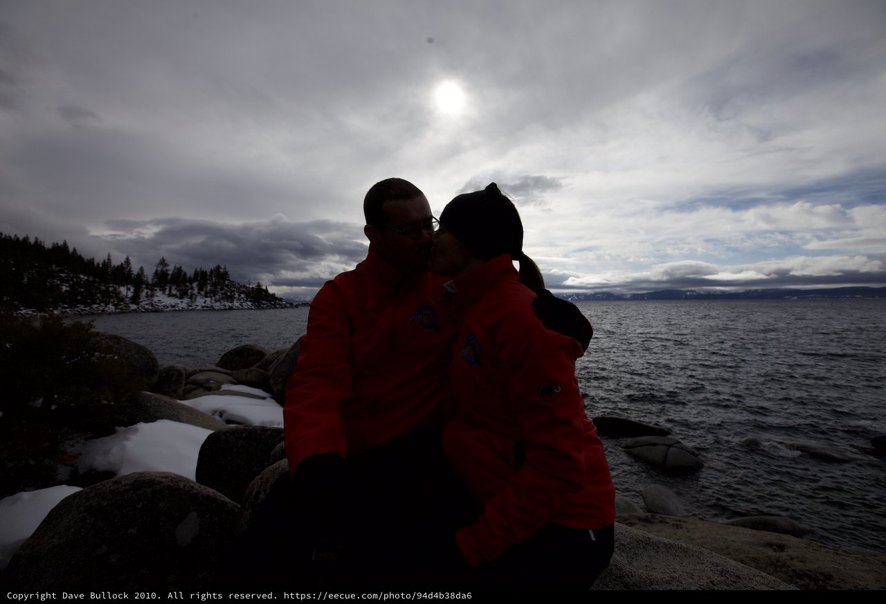 Winter Kiss Silhouette at Lake Tahoe Shore