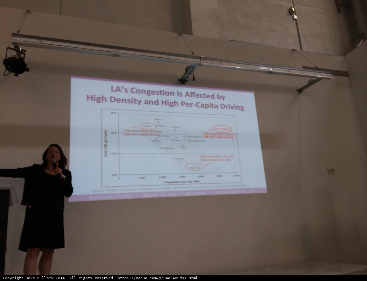 Woman delivering a presentation in front of a projection screen