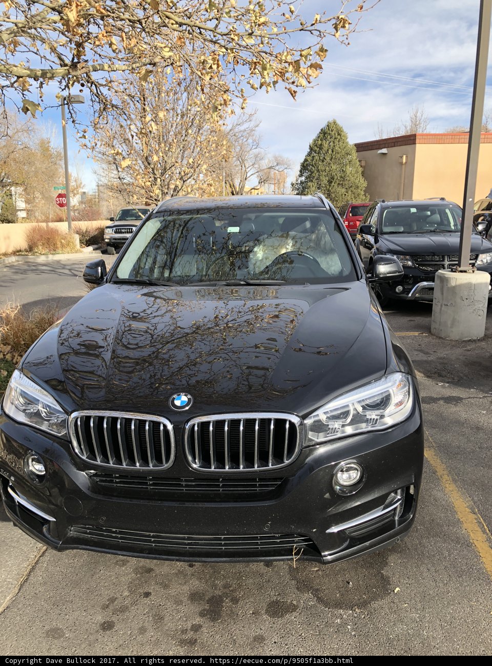 Parked BMW SUV under Cloudy Blue Skies