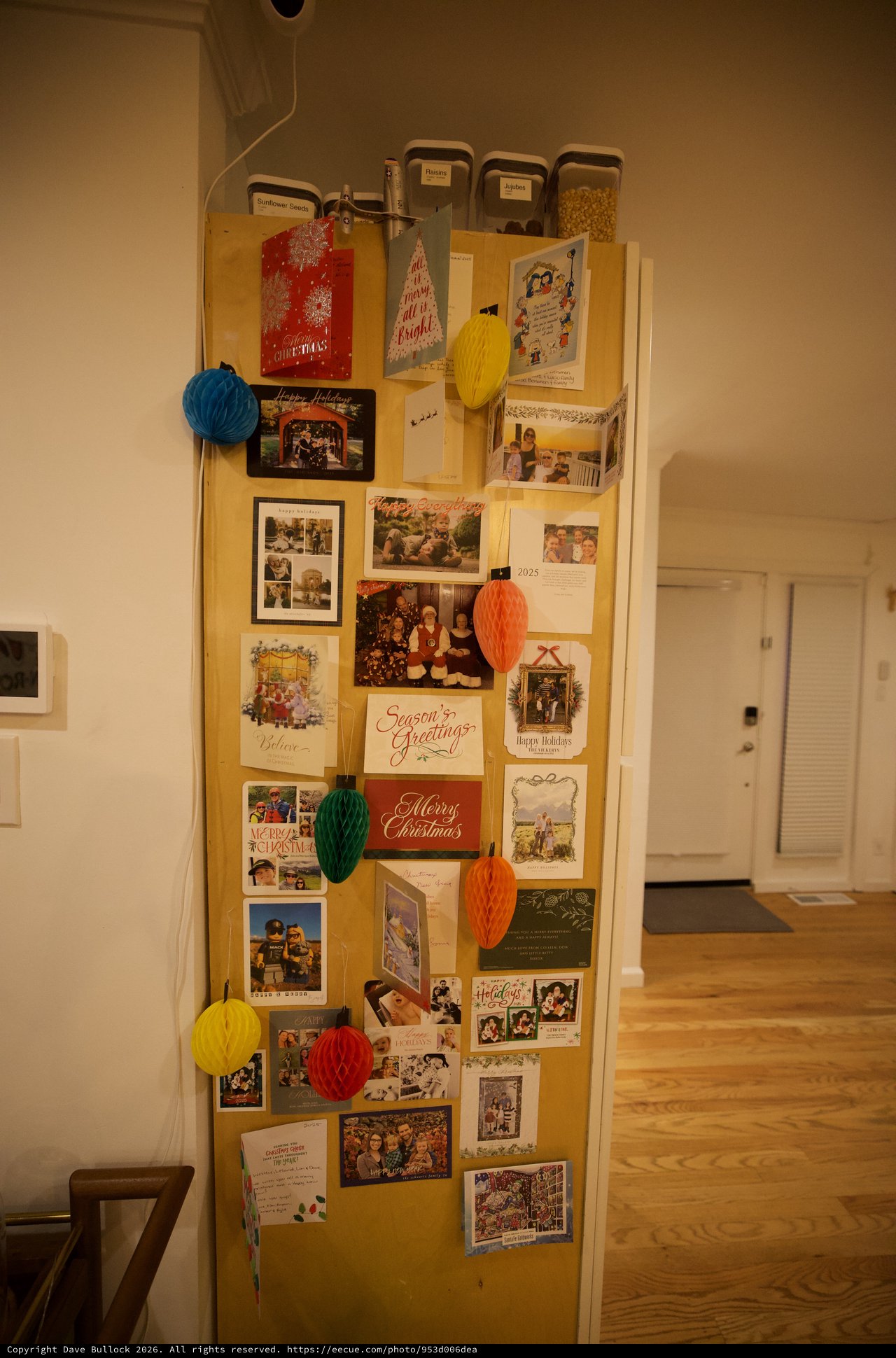 Holiday Card Display Board with Decorative Ornaments