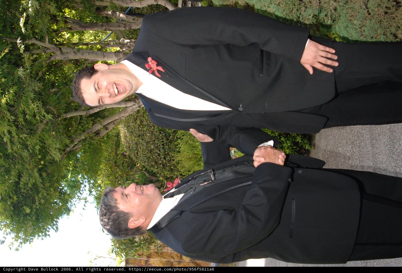 Two Men Share Joyful Handshake at Wedding