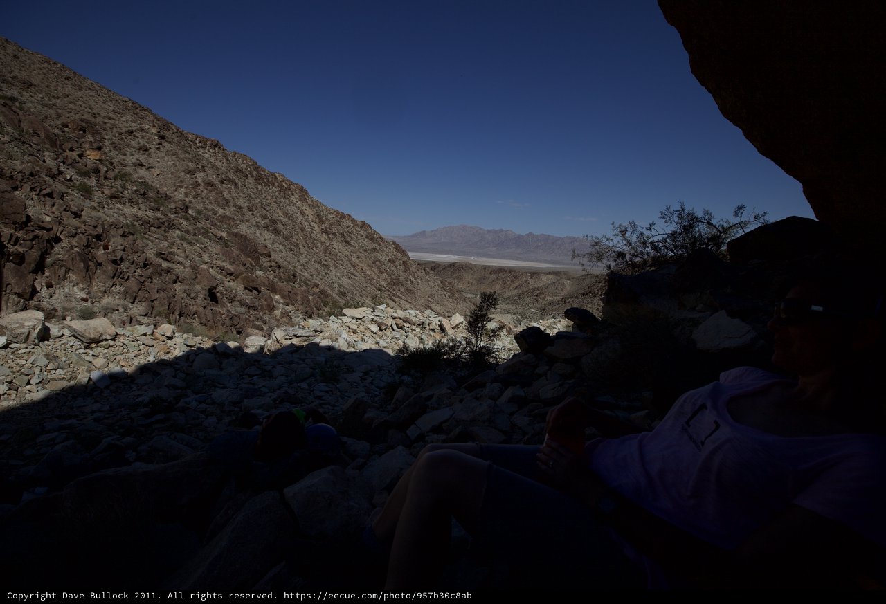 Resting in Canyon Shade with Desert Valley View