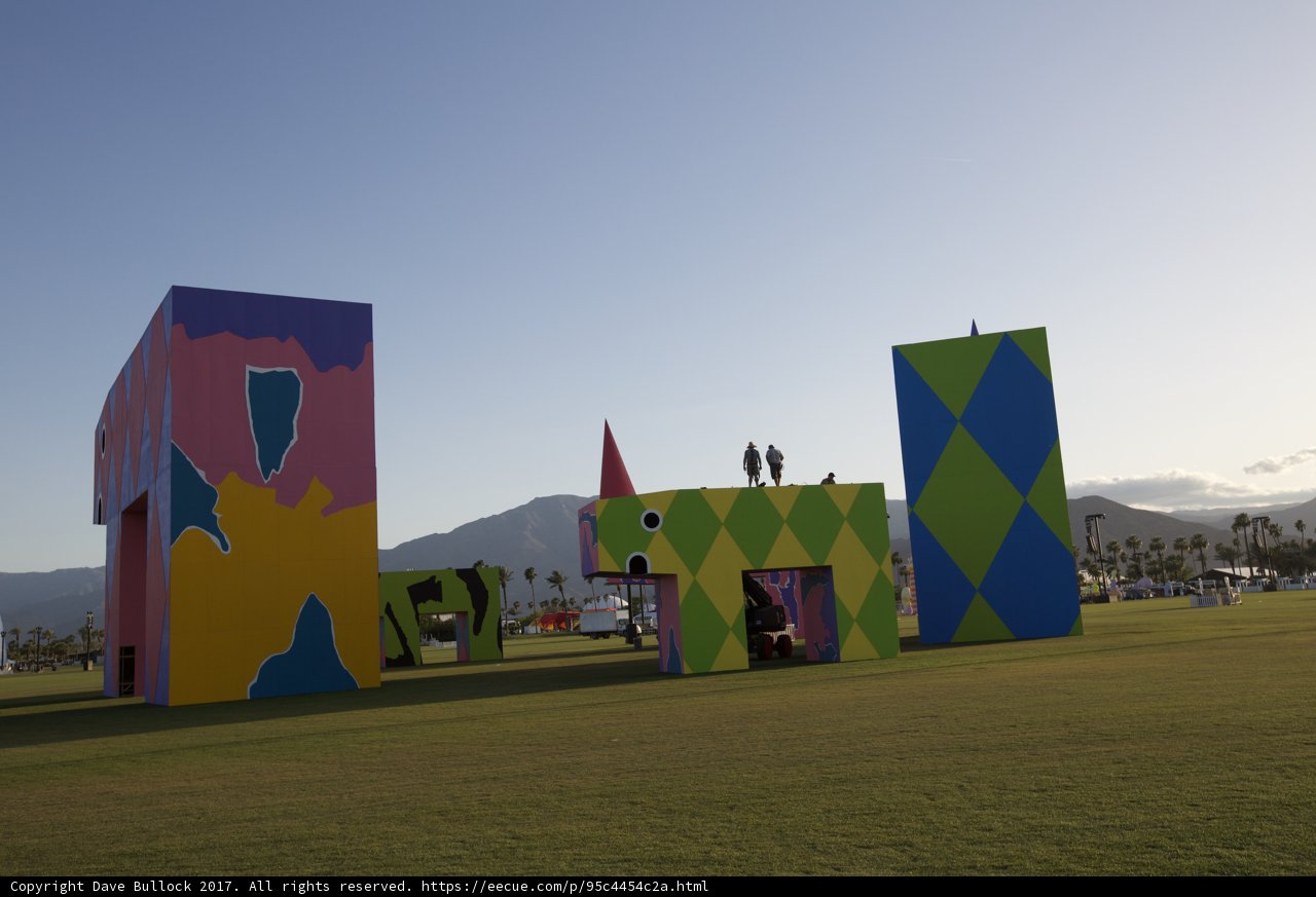 Colorful Sculptures Adorn the Grassy Knolls in Front of the Empire Polo Club Building during Coachella 2017