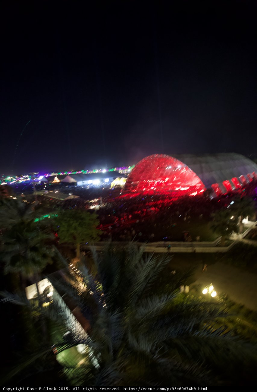 The Illuminated Red Dome of the Coachella Planetarium