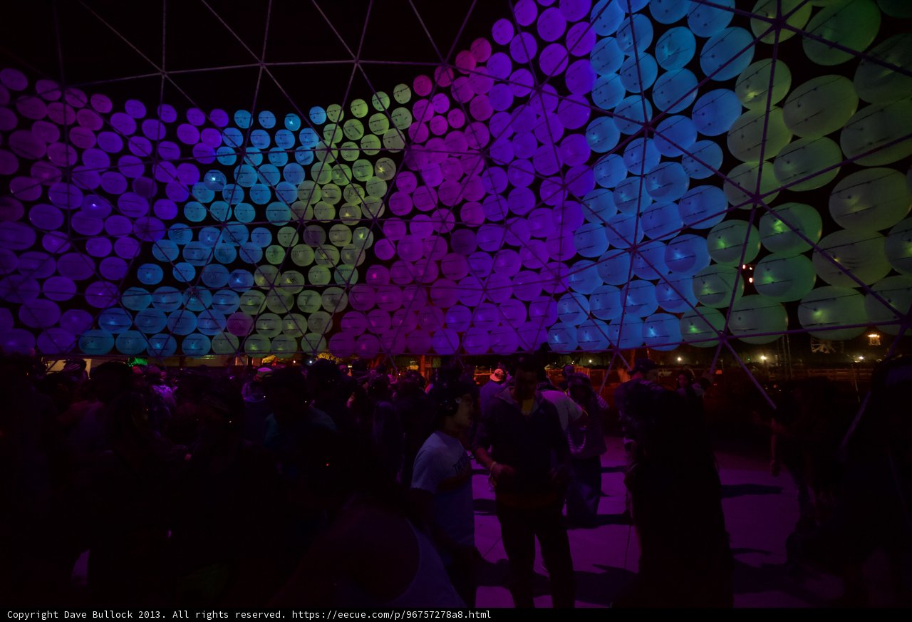 Nightlife Gathering Under a Glowing Dome