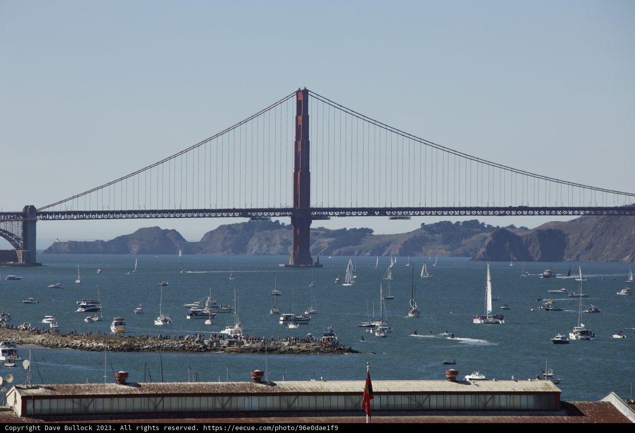 Vibrant Red Bridge Overlooking San Francisco Harbor