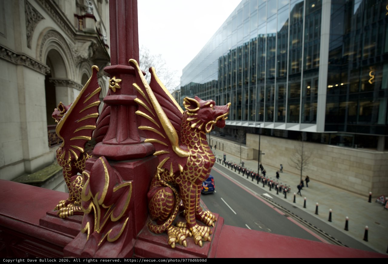 Red Dragon Guardian Overlooking London Street