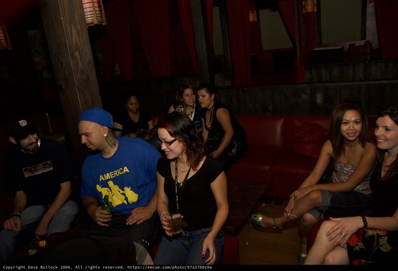 Friends Gathering at a Dimly Lit Nightclub Lounge