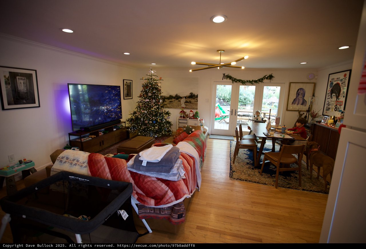 Cozy Living Room Decorated for Christmas Evening