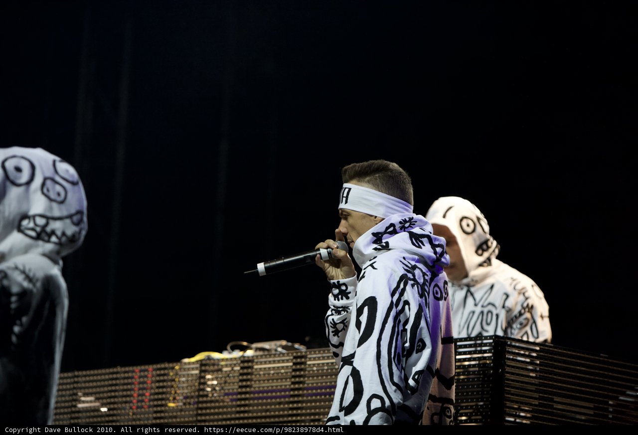 Hoodie-performer on Coachella stage