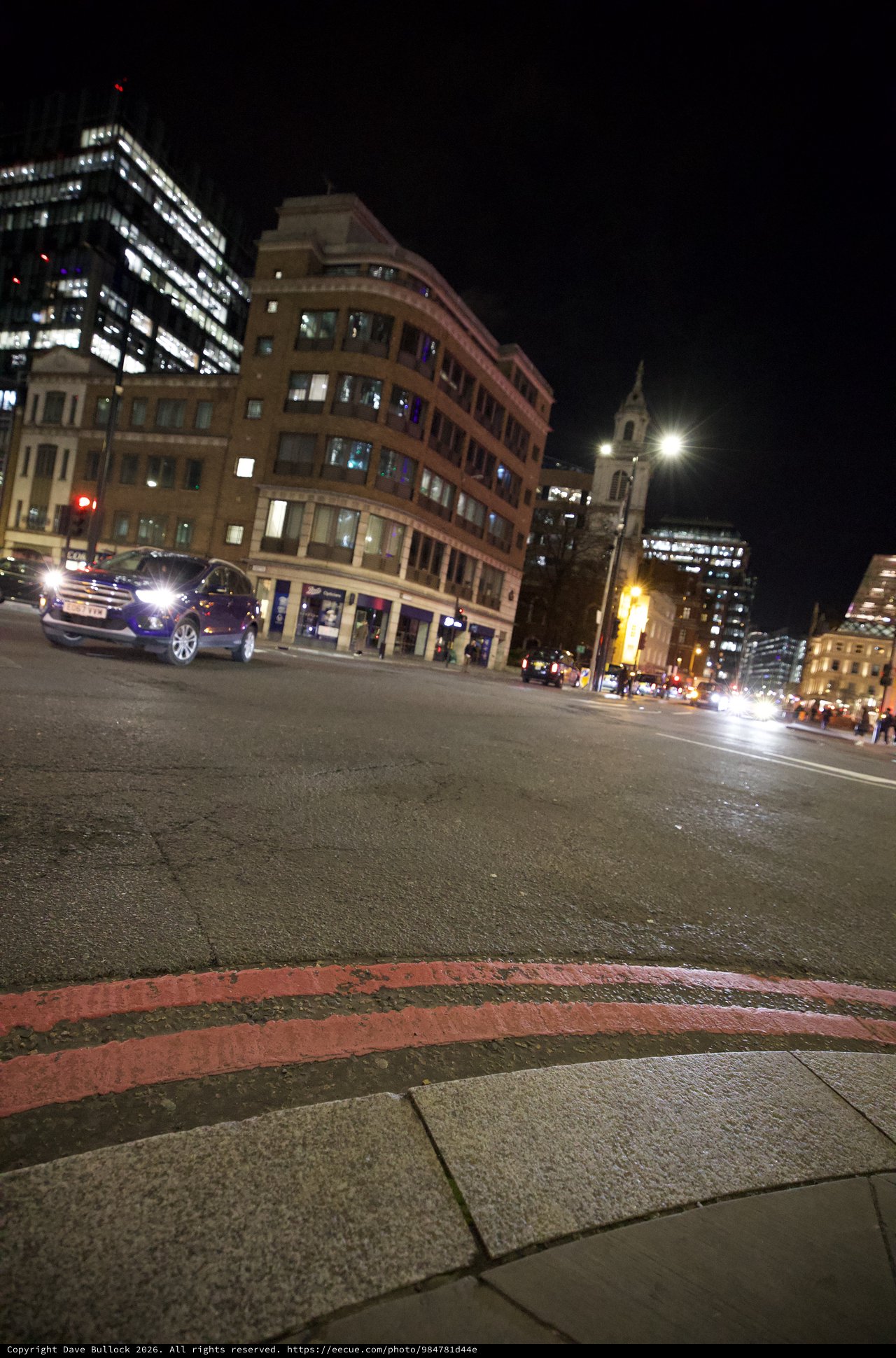 Night Street Scene in London Financial District