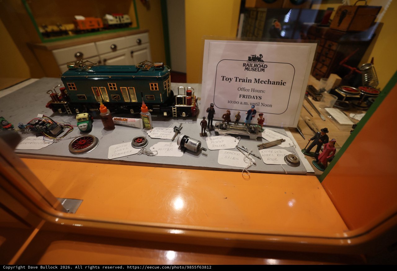 Vintage Toy Train Repair Shop Display at Railroad Museum