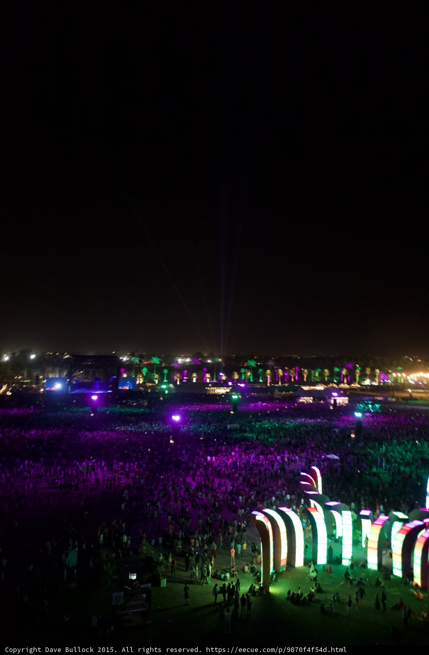 Nighttime Concert Crowd Under Neon Lights