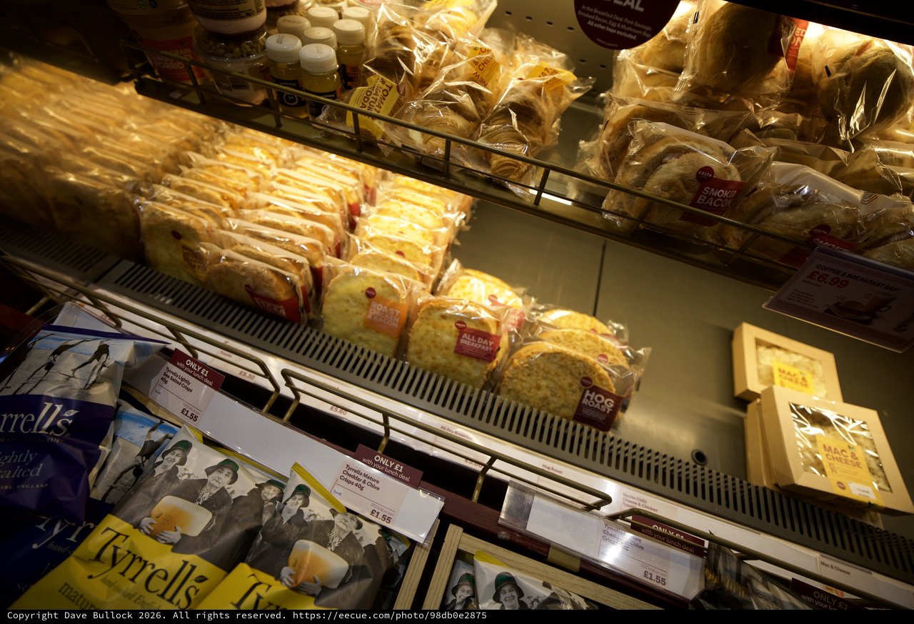 Refrigerated Display of Packaged Sandwiches and Salted Snacks