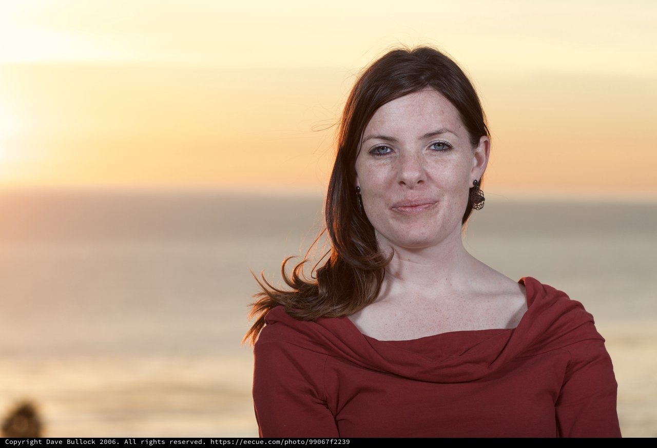 Woman in Red at Golden Hour Ocean Sunset