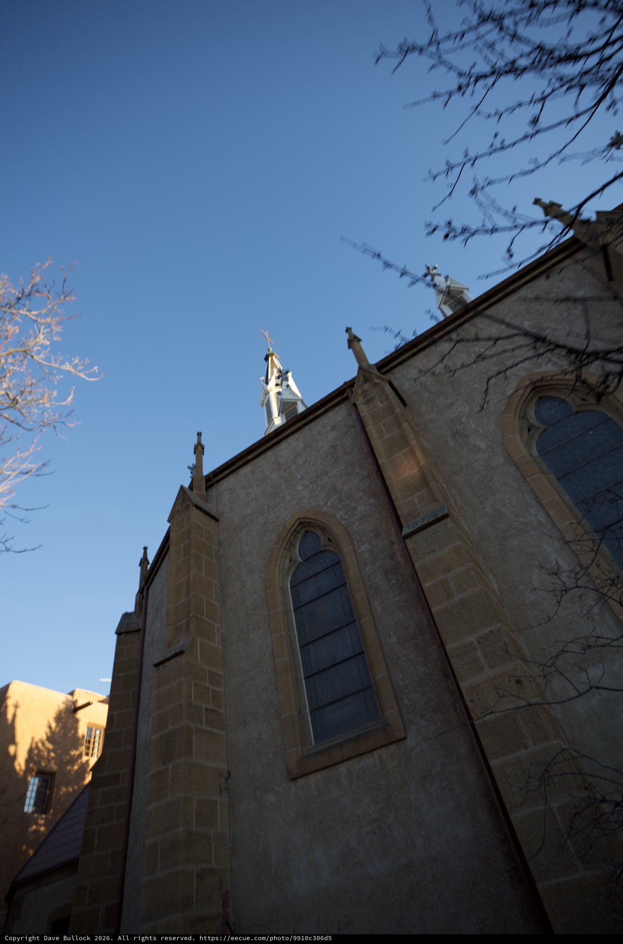 Historic Stone Church at Twilight in Santa Fe
