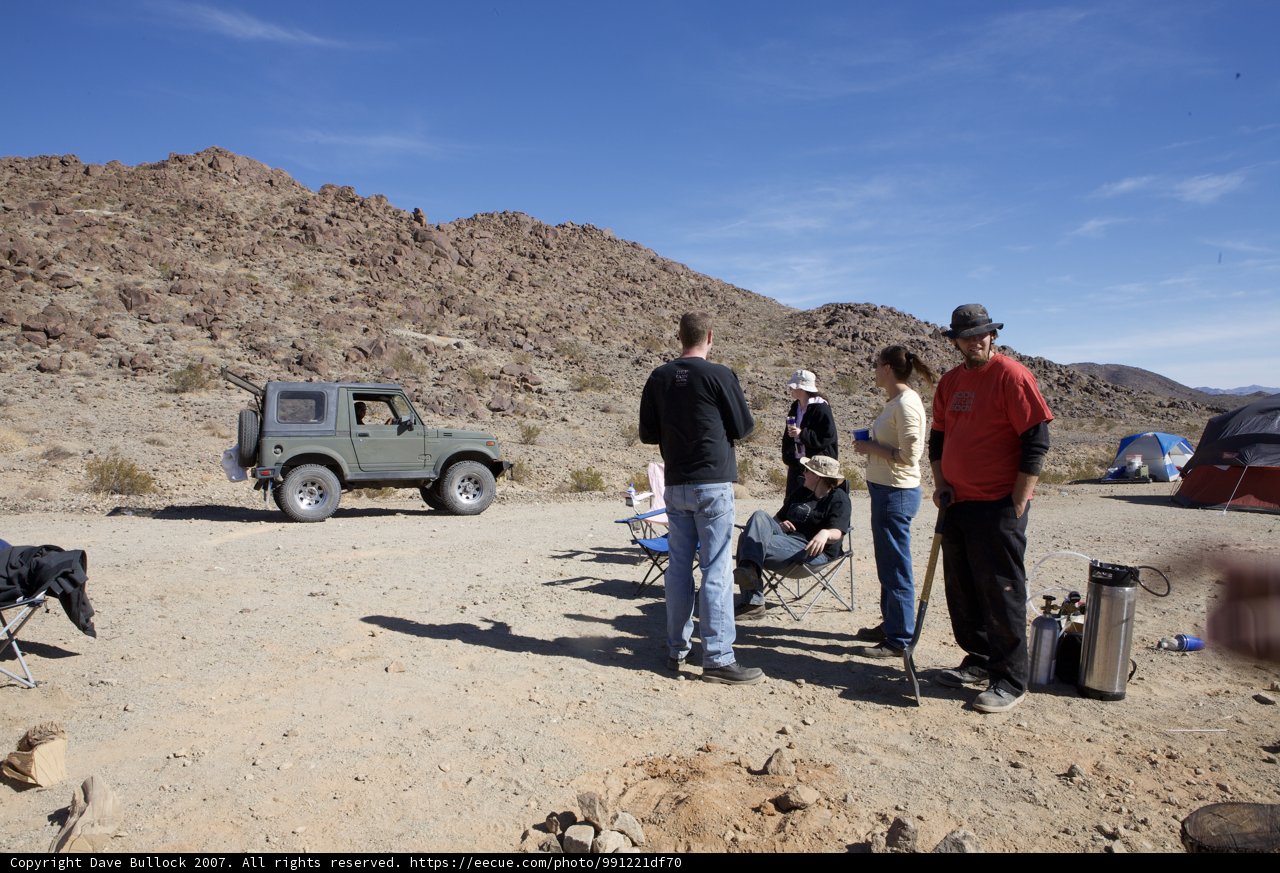 Campfire gathering with Jeep