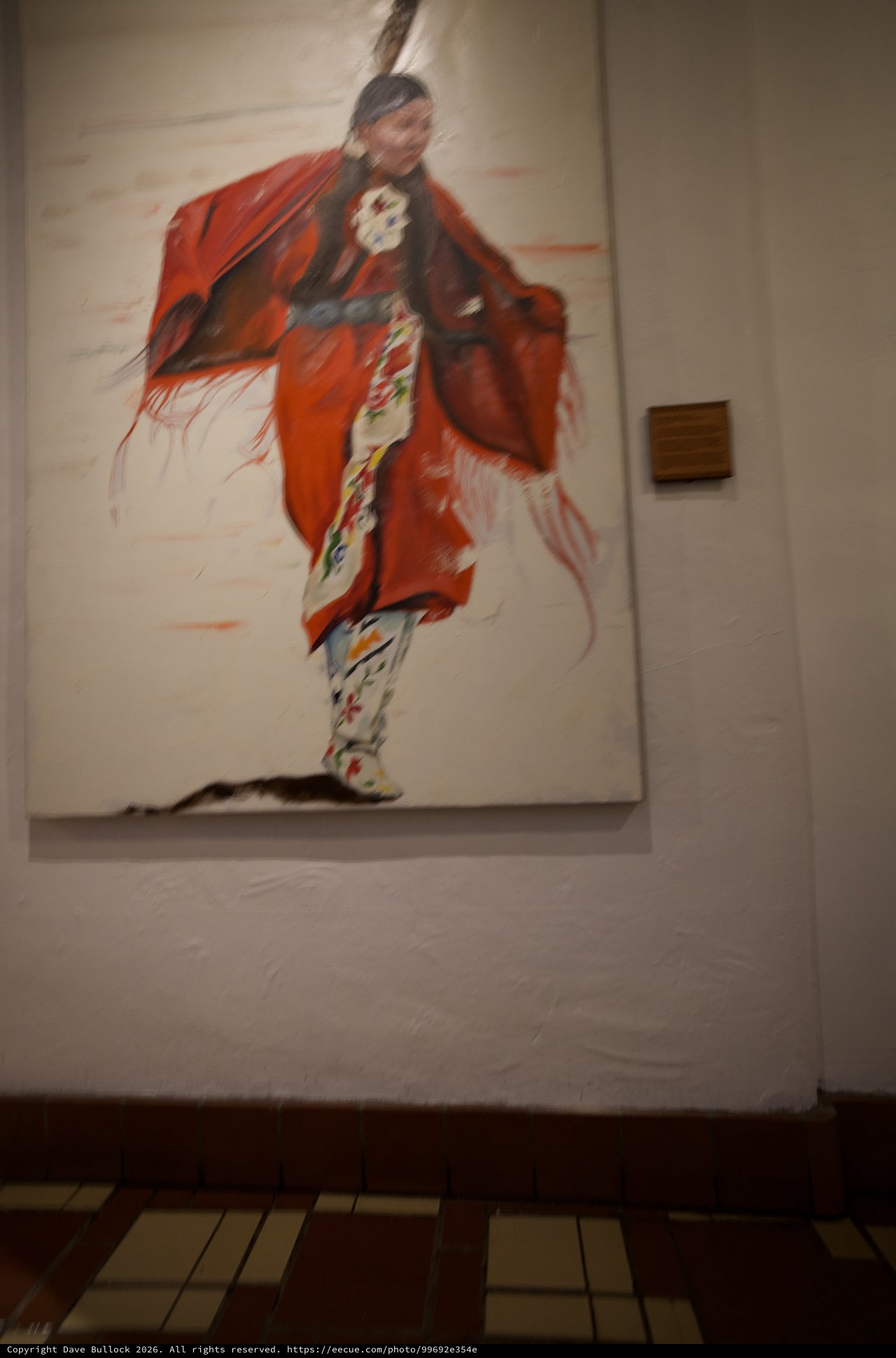 Native American Dancer in Traditional Red Regalia - Gallery Display