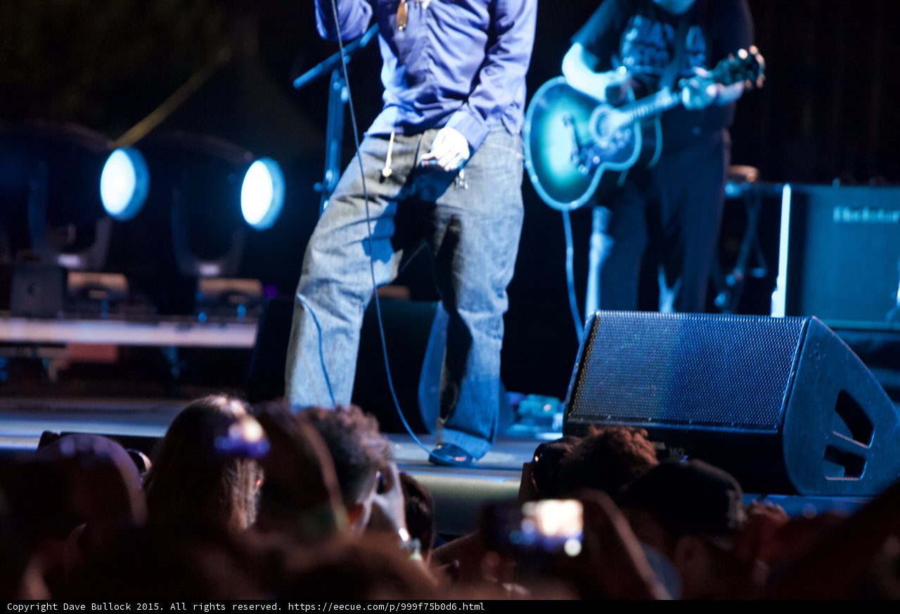 Morrissey Low Angle Legs Blue Shirt Guitarist Guitar Floor Monitor Mic Cord Stage Lights Crowd Phones