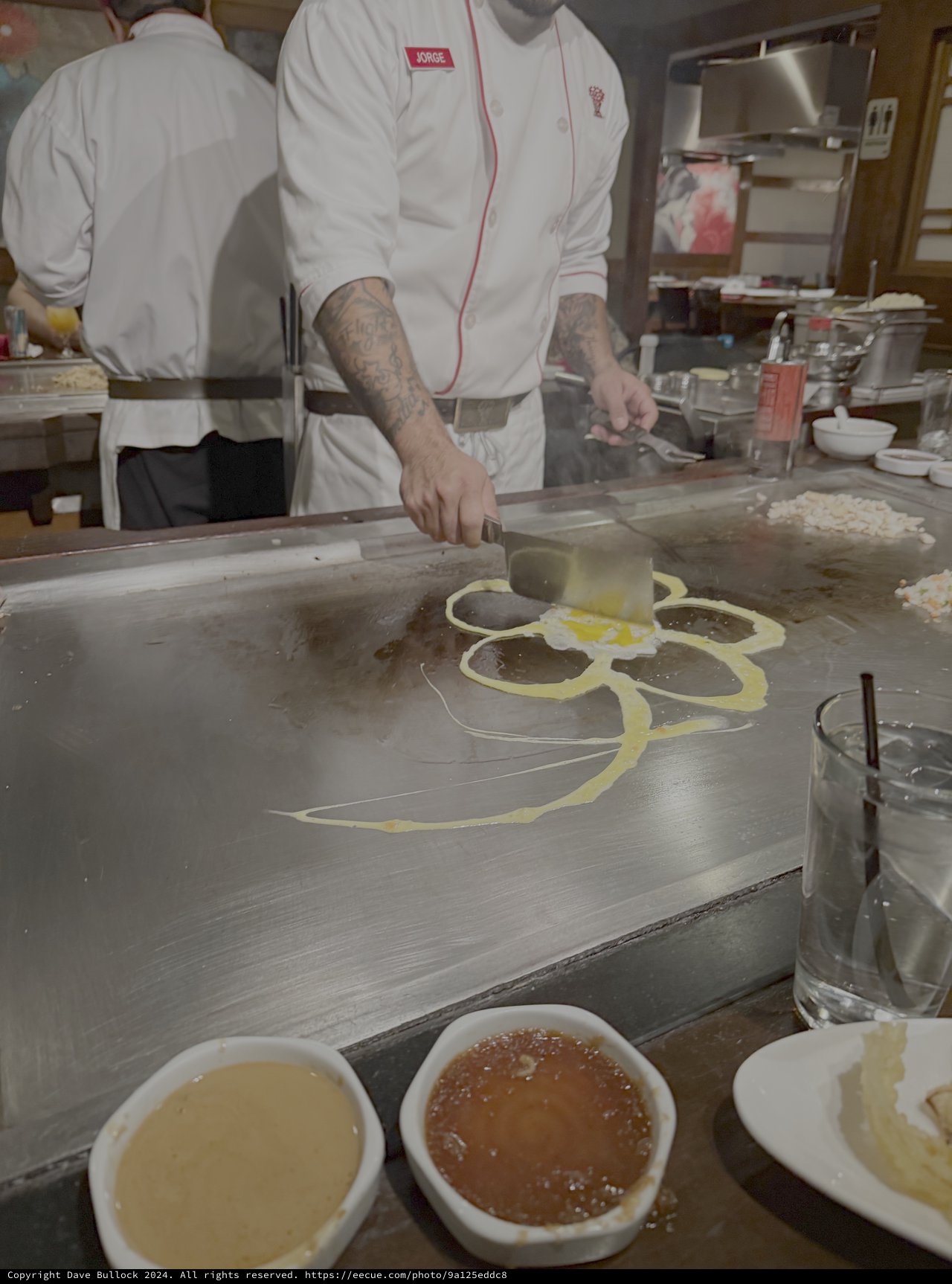 Chef Creating Art on Japanese Teppanyaki Grill