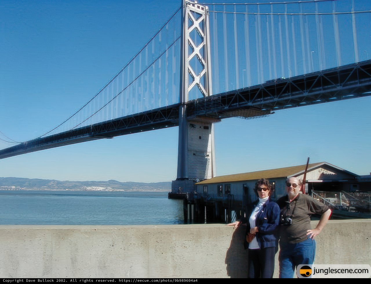 Two Men Enjoying the View from the Bridge