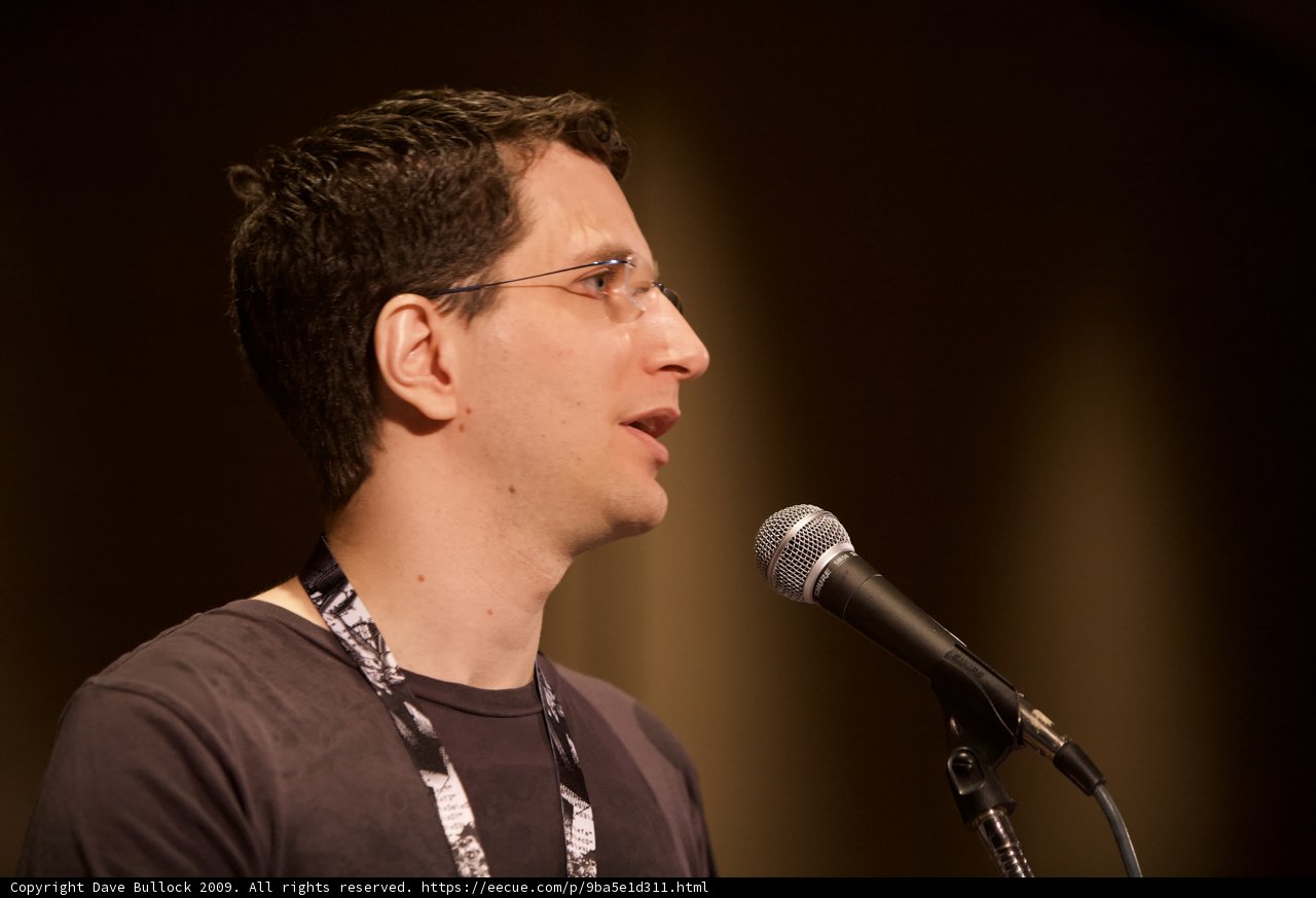 Jeff M. Speaking into the Microphone at Defcon 17