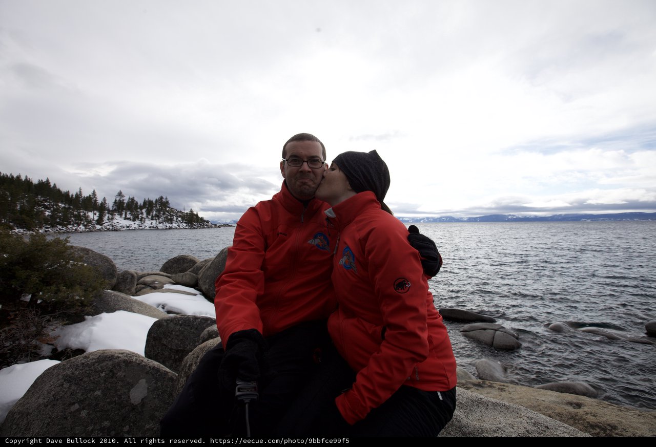 Winter Kiss at Lake Tahoe Rocky Shoreline