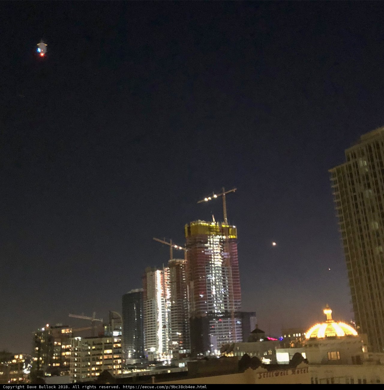 Patriotic Balloon Lighting Up Los Angeles Skyline