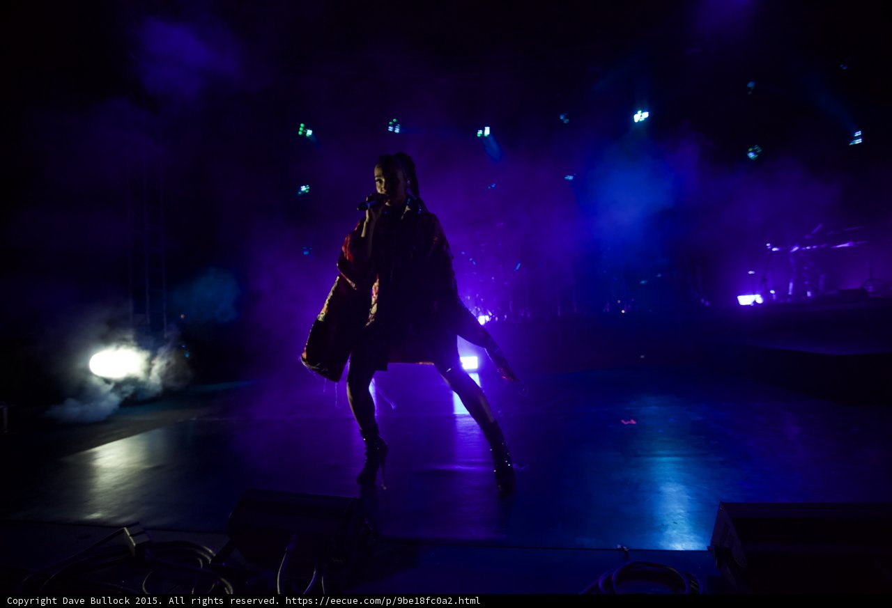 FKA twigs Full Body Wide Silhouette Striding Kimono Flowing Red Brocade Black Bodysuit Boots Profile Spotlight Heavy Atmospheric Haze LED Panels