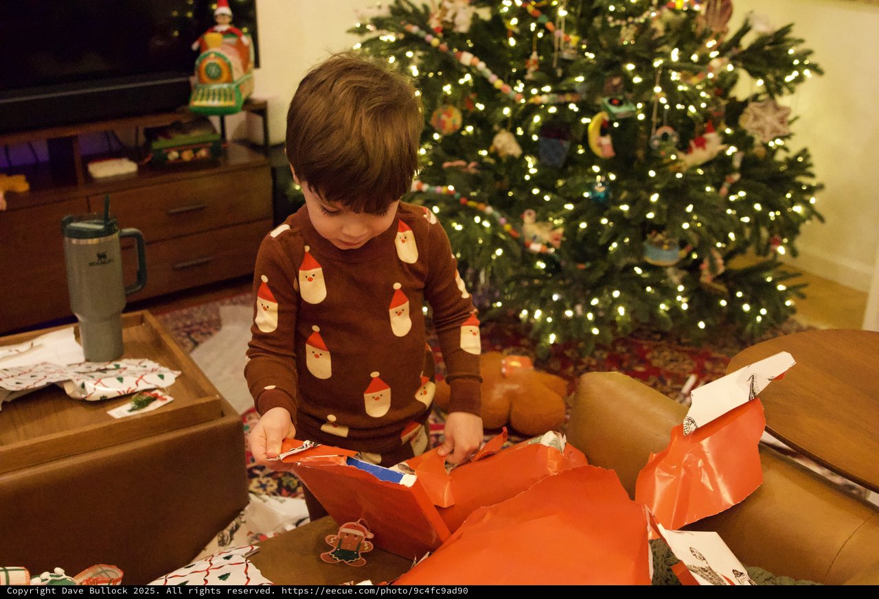 Christmas Morning Gift Opening with Decorated Tree