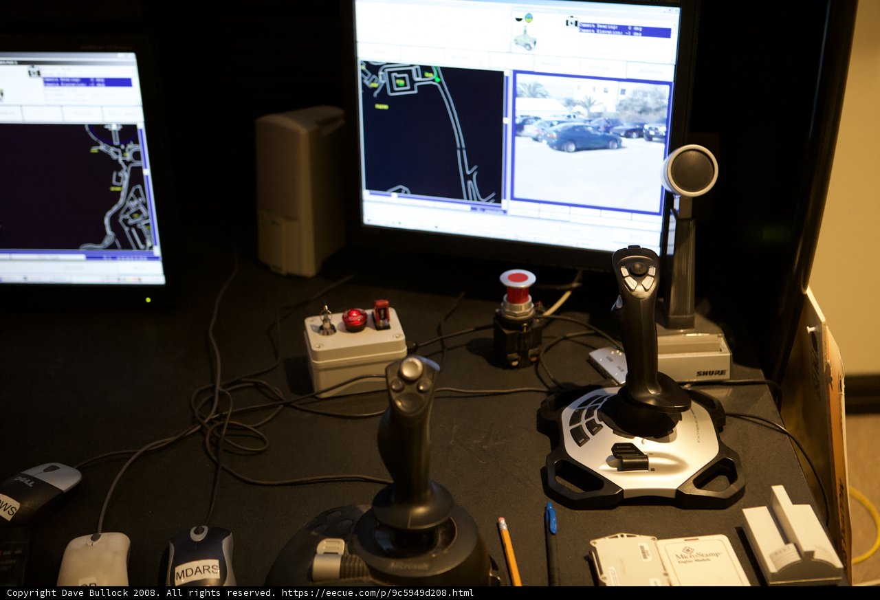 Gaming setup with joystick and triple monitors