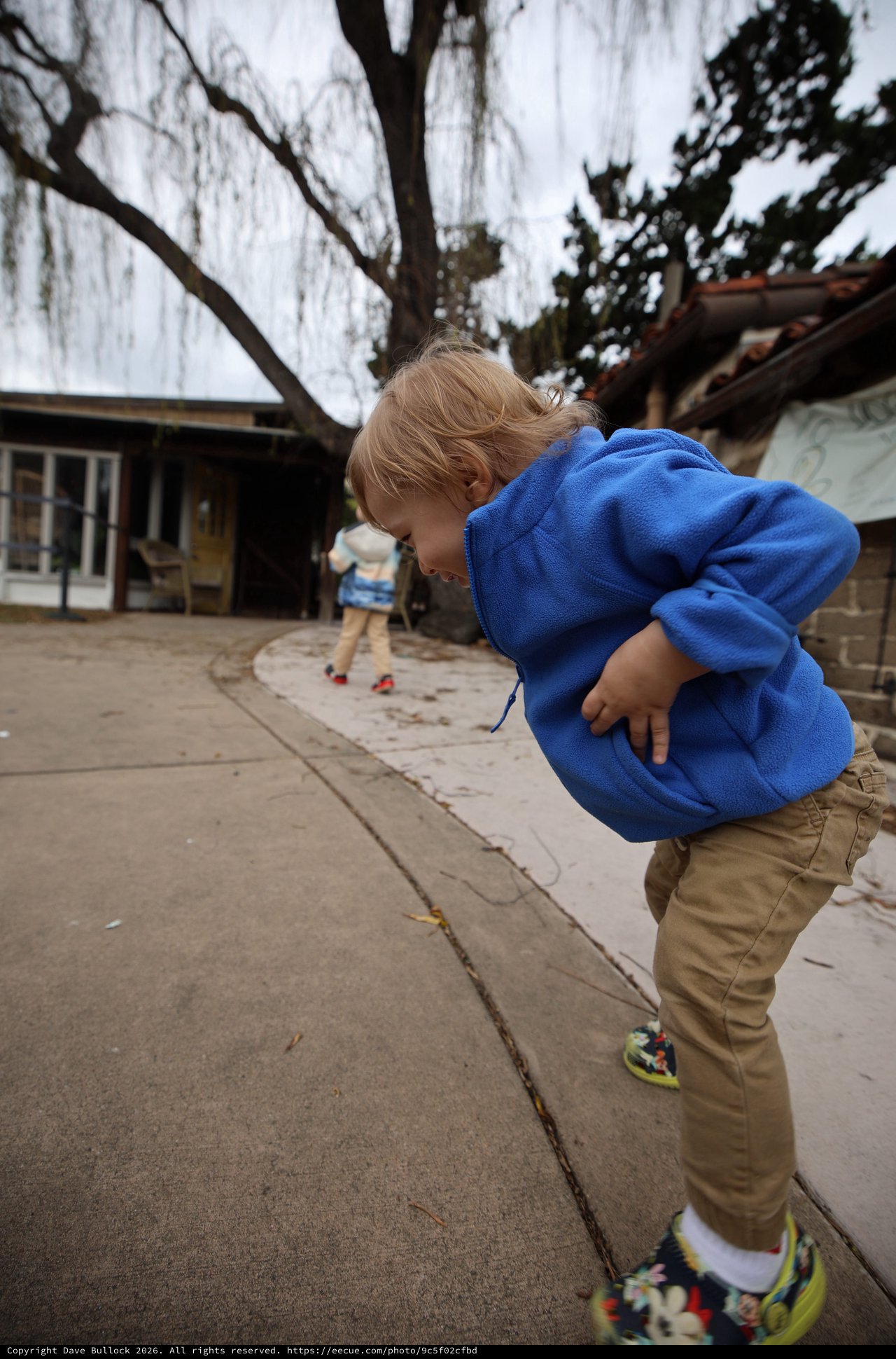 Young Boy in Blue Hoodie Playing Outdoors