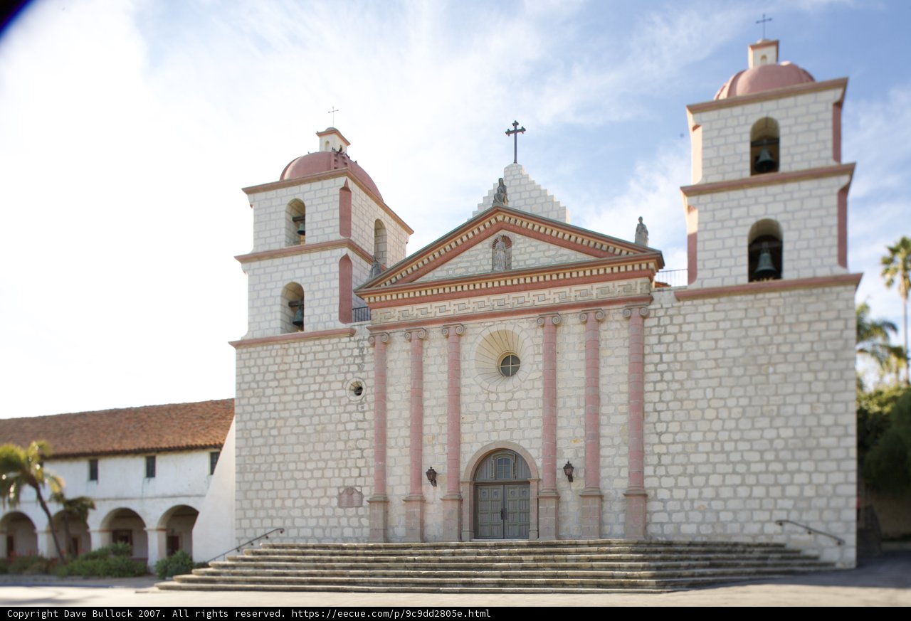 Santa Barbara Mission: A Majestic White Church with Towering Presence